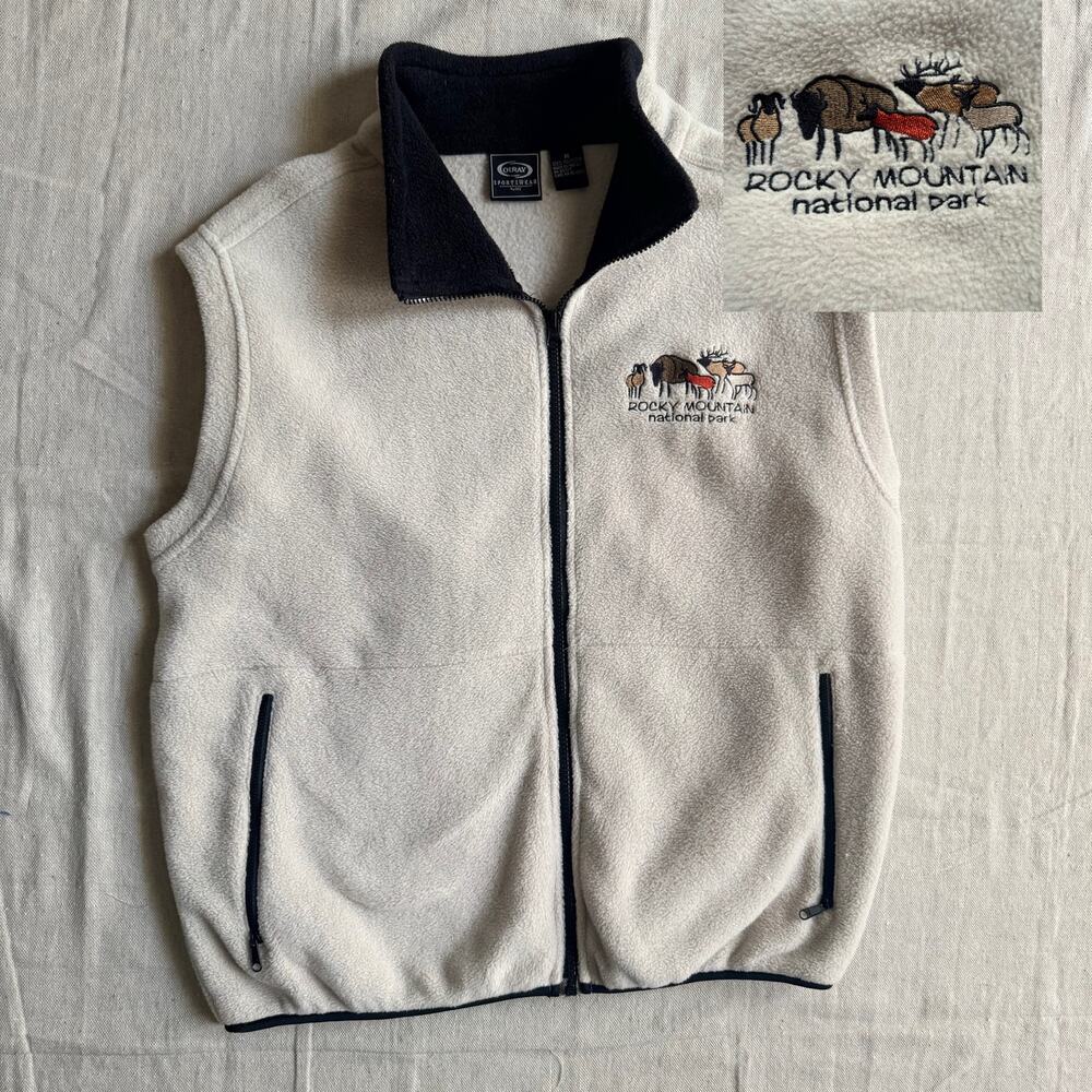 Vintage Ouray Sportswear Vest Men's M Fleece White Rocky Mountain National Park